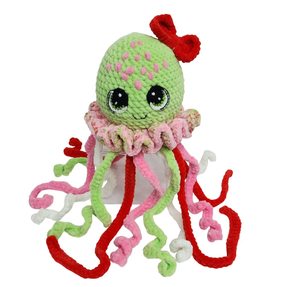 Handmade Crochet Jellyfish Plush‎ Green Pink Red Amigurumi Stuffed Animal Toy